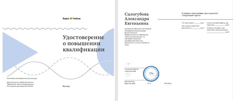 2021-2022 Салогубова А.Е. (Удостоверение повышение квалификации ЯндексУчебник)